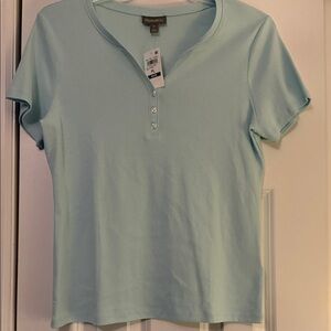 New York & Company Light Blue Short Sleeve Top